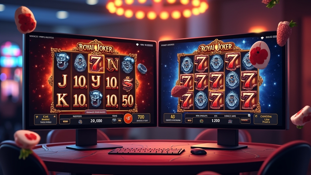 Porównanie funkcji automatu Royal Joker w trybie demo z jokerem i żetonami