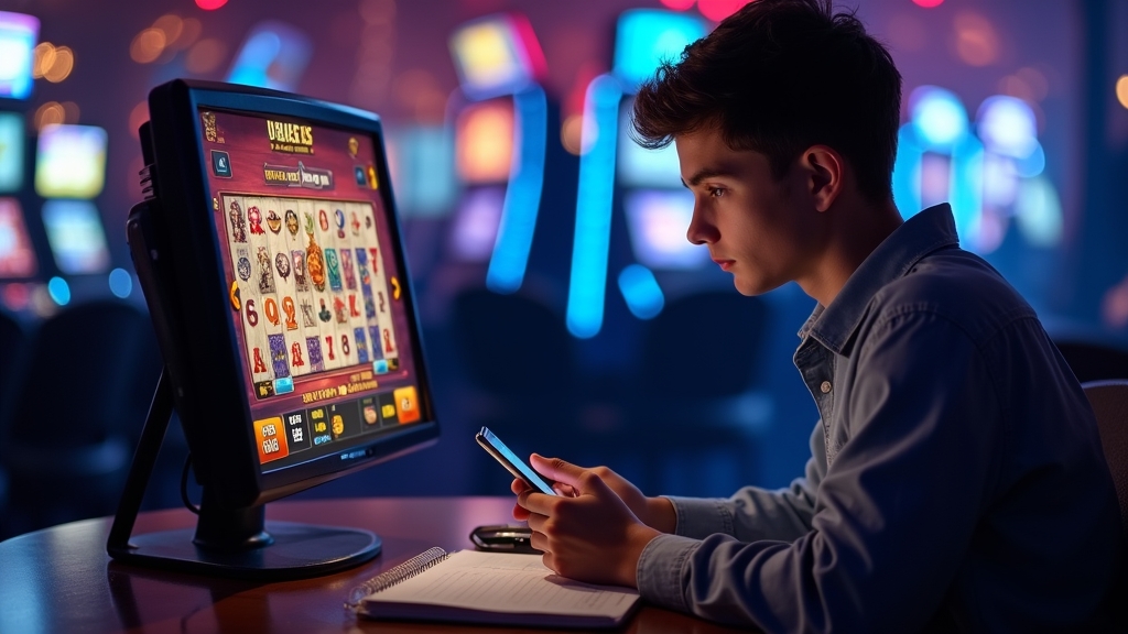 Gracz testuje Royal Joker free play przy stole z monetami i notatkami