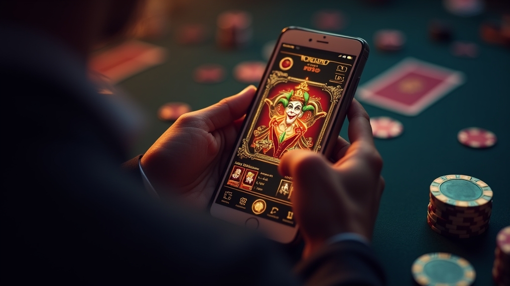 Royal Joker demo na smartfonie w ciemnym, eleganckim motywie kasyna