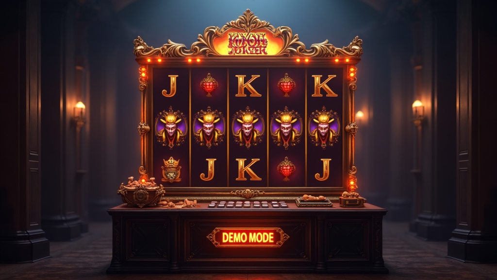 Ciemny ekran automatu Royal Joker z przyciskami demo i złotymi jokerami